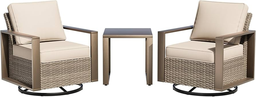 Outdoor Swivel Rocker Metal Chairs Set of 2 with Small Coffee Table - 3 Pieces Patio Bistro Set w... | Amazon (US)
