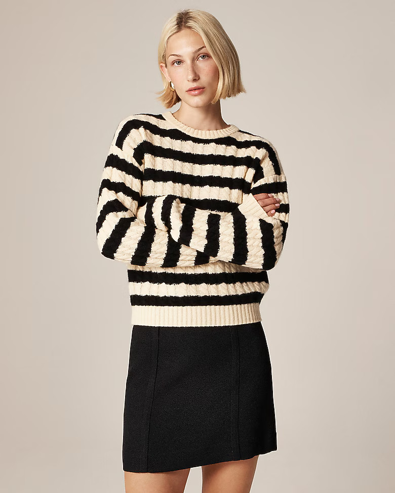 Perfect cashmere cable-knit crewneck sweater in stripe | J. Crew US