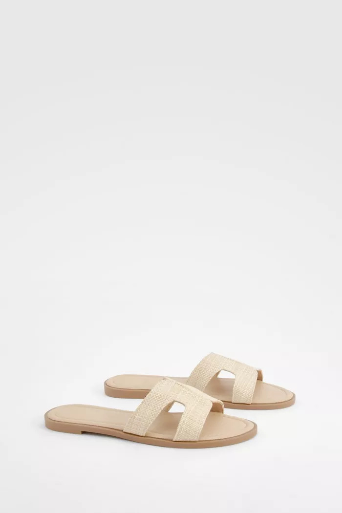 Double Strap Raffia Mule Sandals | Boohoo.com (UK & IE)