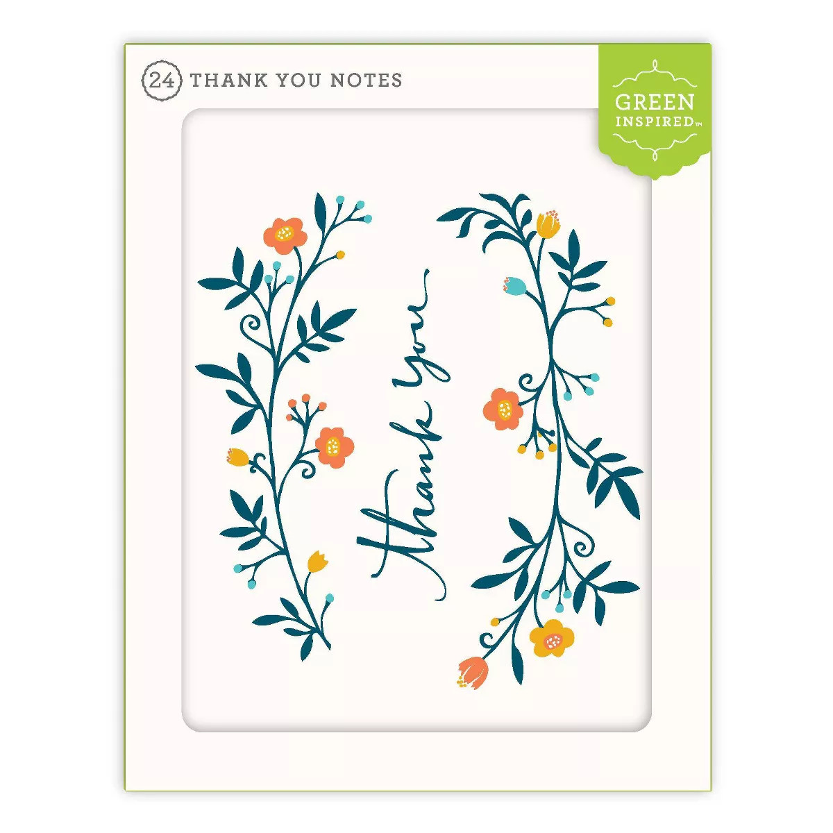 Green Inspired 24ct Boughs Thank You Cards: Floral Stationery Pack with Envelopes, Botanical Desi... | Target