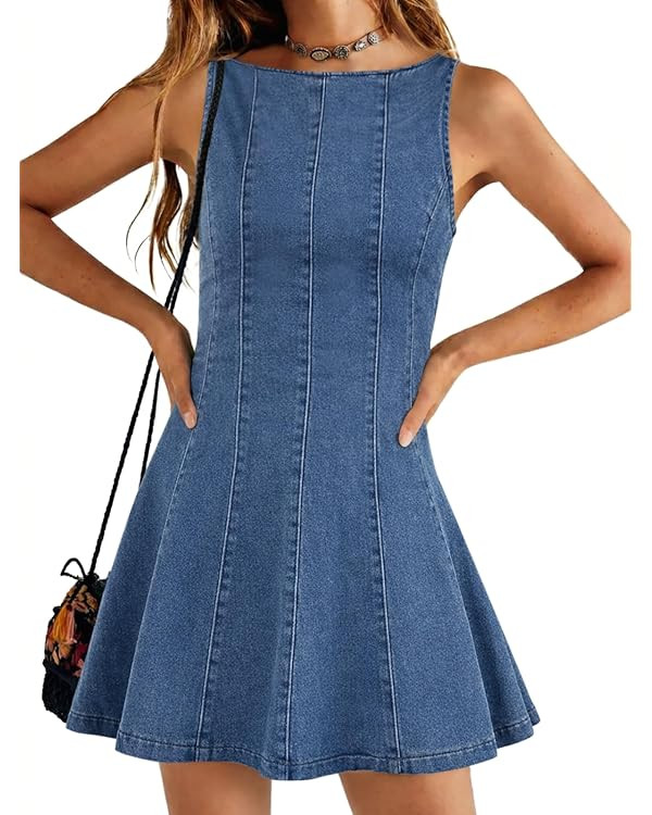 Yousify Womens Casual Denim Overalls Dresses Summer Sleeveless Babydoll A Line Zipper Trendy Flow... | Amazon (US)