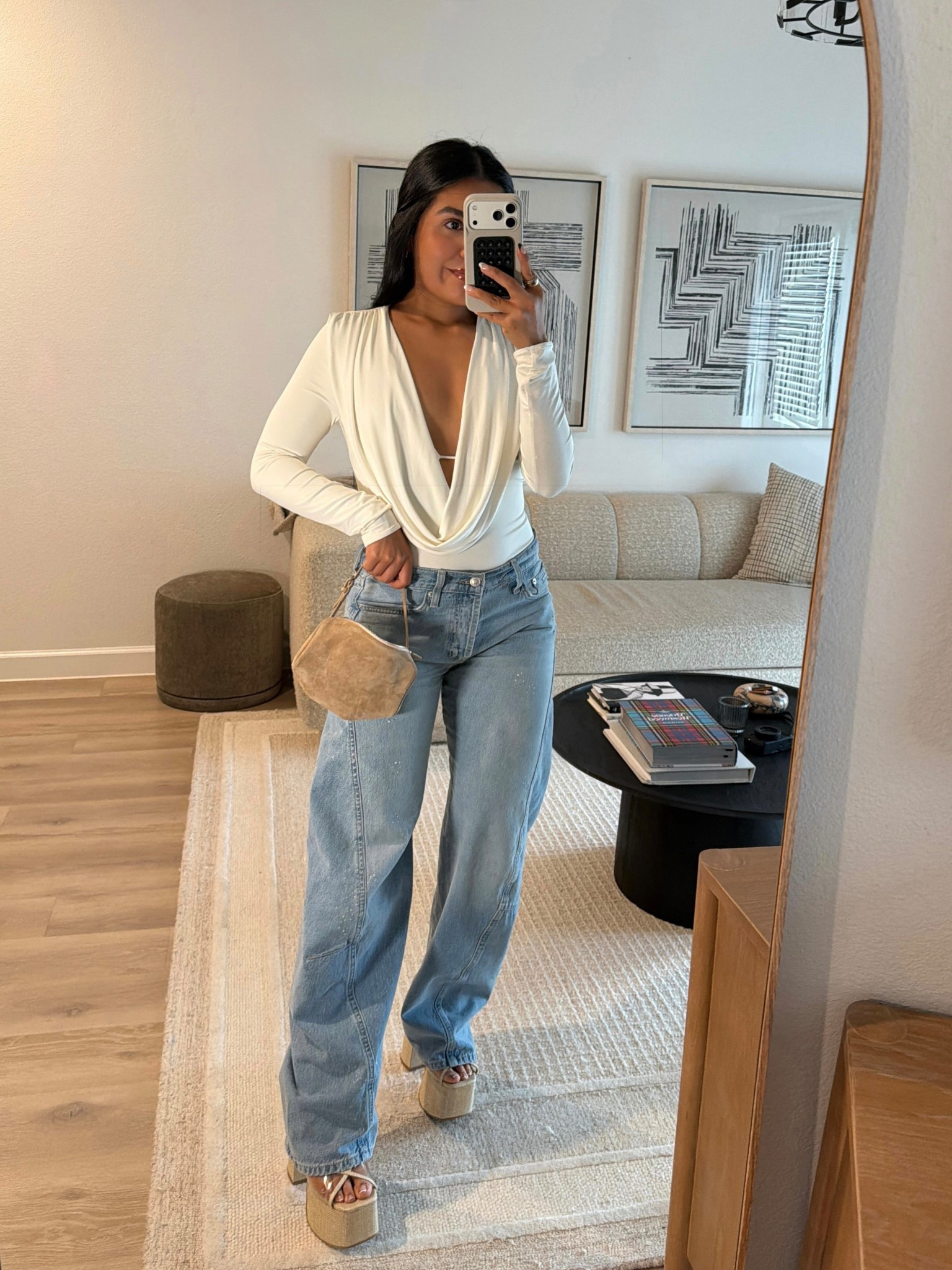 Size XS bodysuit + 27 jeans🤍🤍 shoes are old cult gaia but linked similar from my fav shoe brand!!
