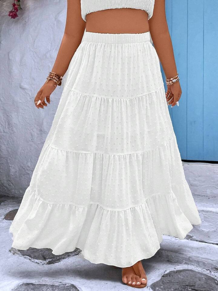 SHEIN VCAY Plus Swiss Dot Ruffle Hem Maxi Skirt | SHEIN