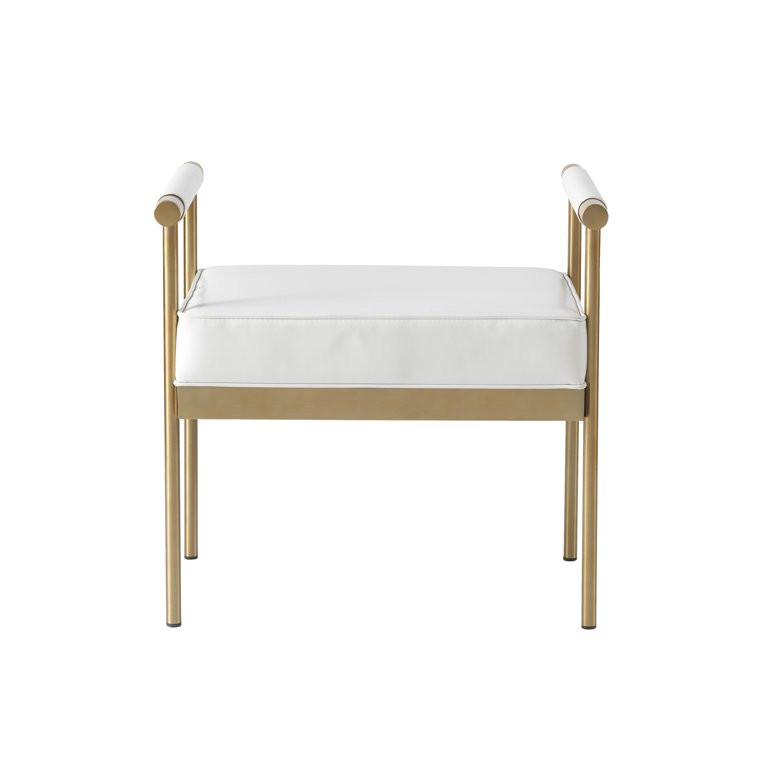 TOV Furniture Diva White Vegan Leather Bench With Gold Legs - Walmart.com | Walmart (US)