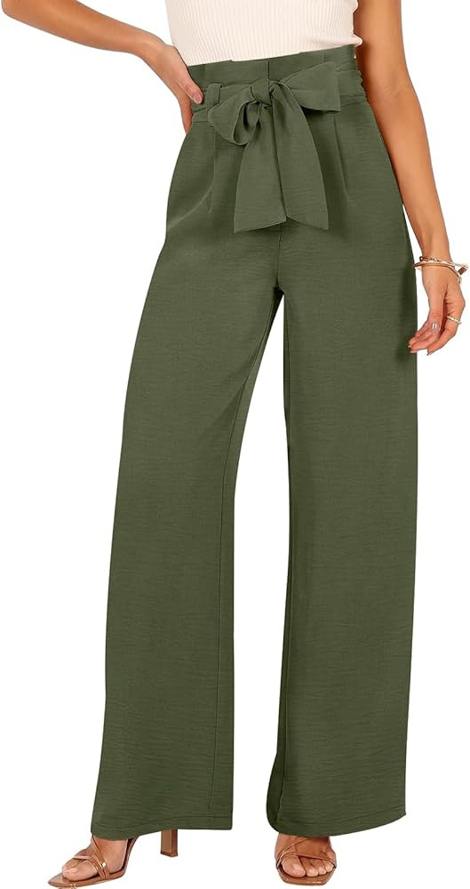 ANRABESS Womens Wide Leg Palazzo Pants Belted High Waisted Business Casual Flowy Long Trousers wi... | Amazon (US)