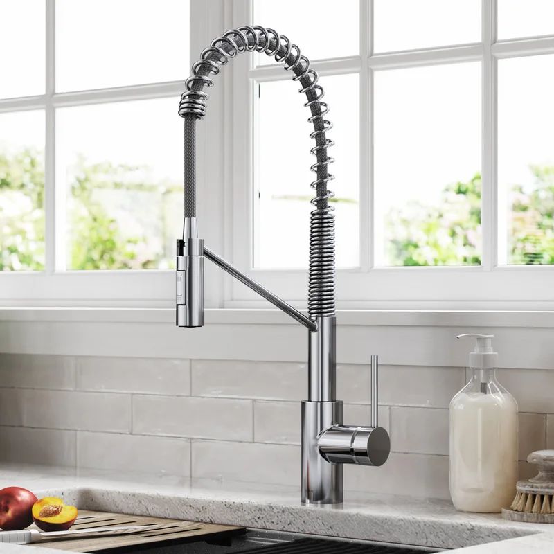 Oletto Pull Down Single Handle Kitchen Faucet With Deck Plate, Handles and Supply Lines | Wayfair North America