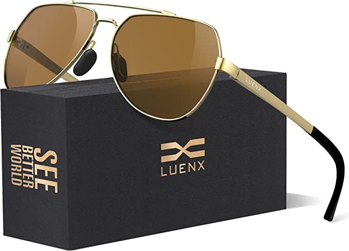 LUENX Aviator Sunglasses for Men Women Polarized New Shades Large Metal Frame - UV 400 Protection | Amazon (US)