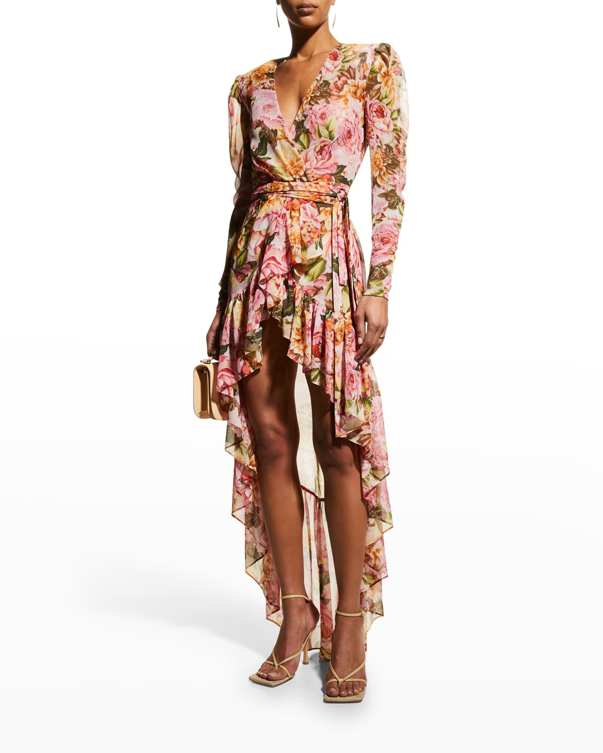 Rosa Floral High-Low Wrap Dress | Neiman Marcus