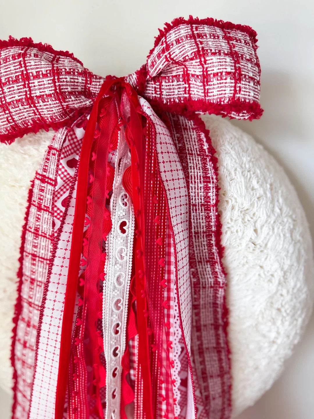 Oversized Valentine Bow for Wreaths | Handmade Red & White Ribbon Bow Premium Front Door Valentin... | Etsy (US)