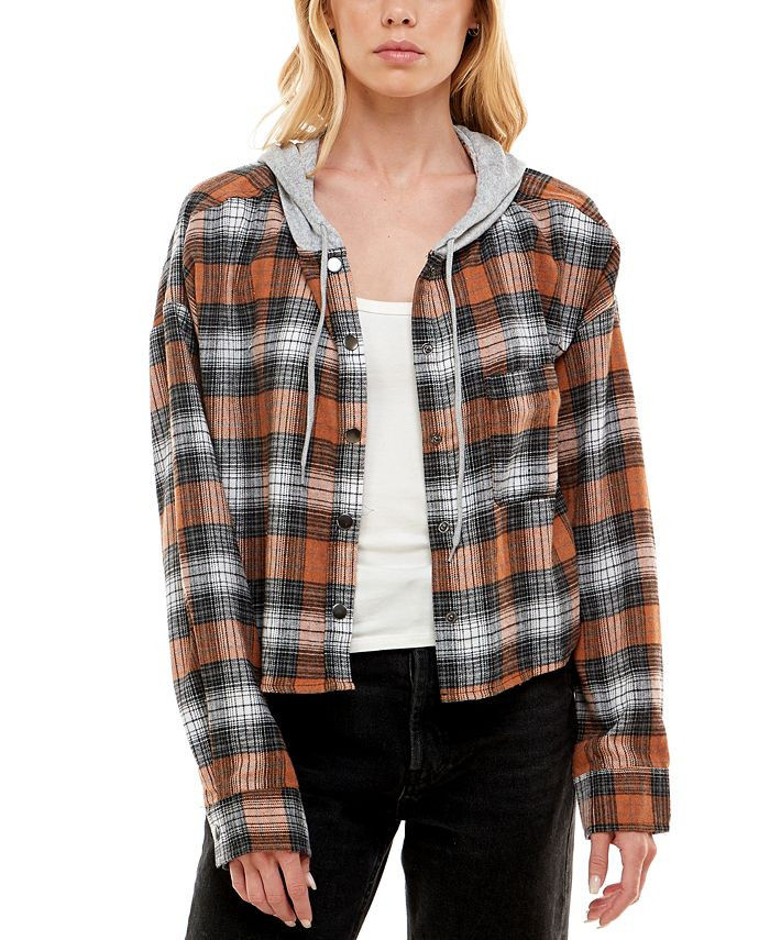 No Comment Juniors' Hooded Shacket & Reviews - Tops - Juniors - Macy's | Macys (US)