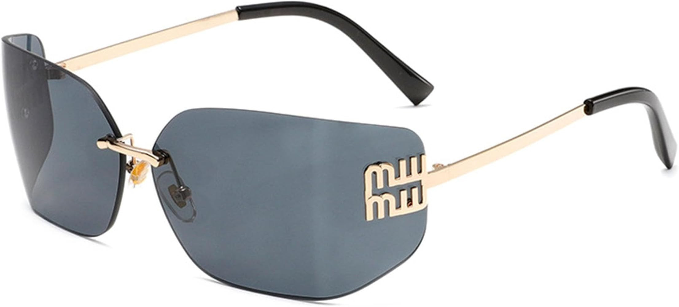 Futuristic Rimless Y2K Sunglasses for Women Men Fashion Wrap Around Frame Trendy Shield Frameless... | Amazon (US)
