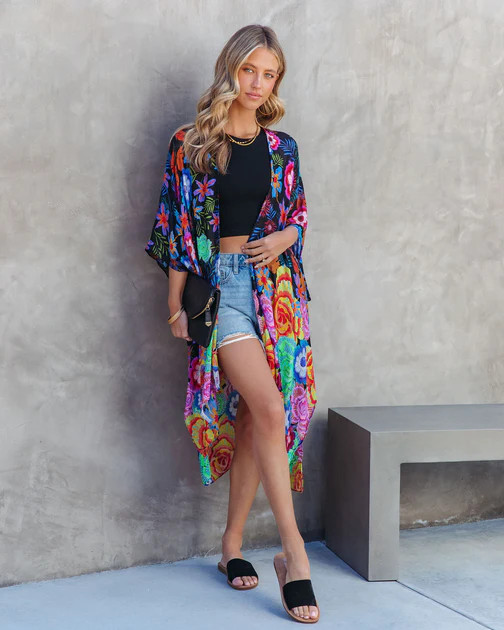 Midnight Tropics Floral Open Front Kimono | VICI