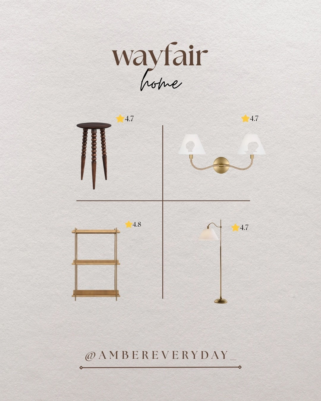 My recent Wayfair home saves! 🤎 Wayfair neutral home finds - stool, floor lap, shelving, sconce

#LTKHome
