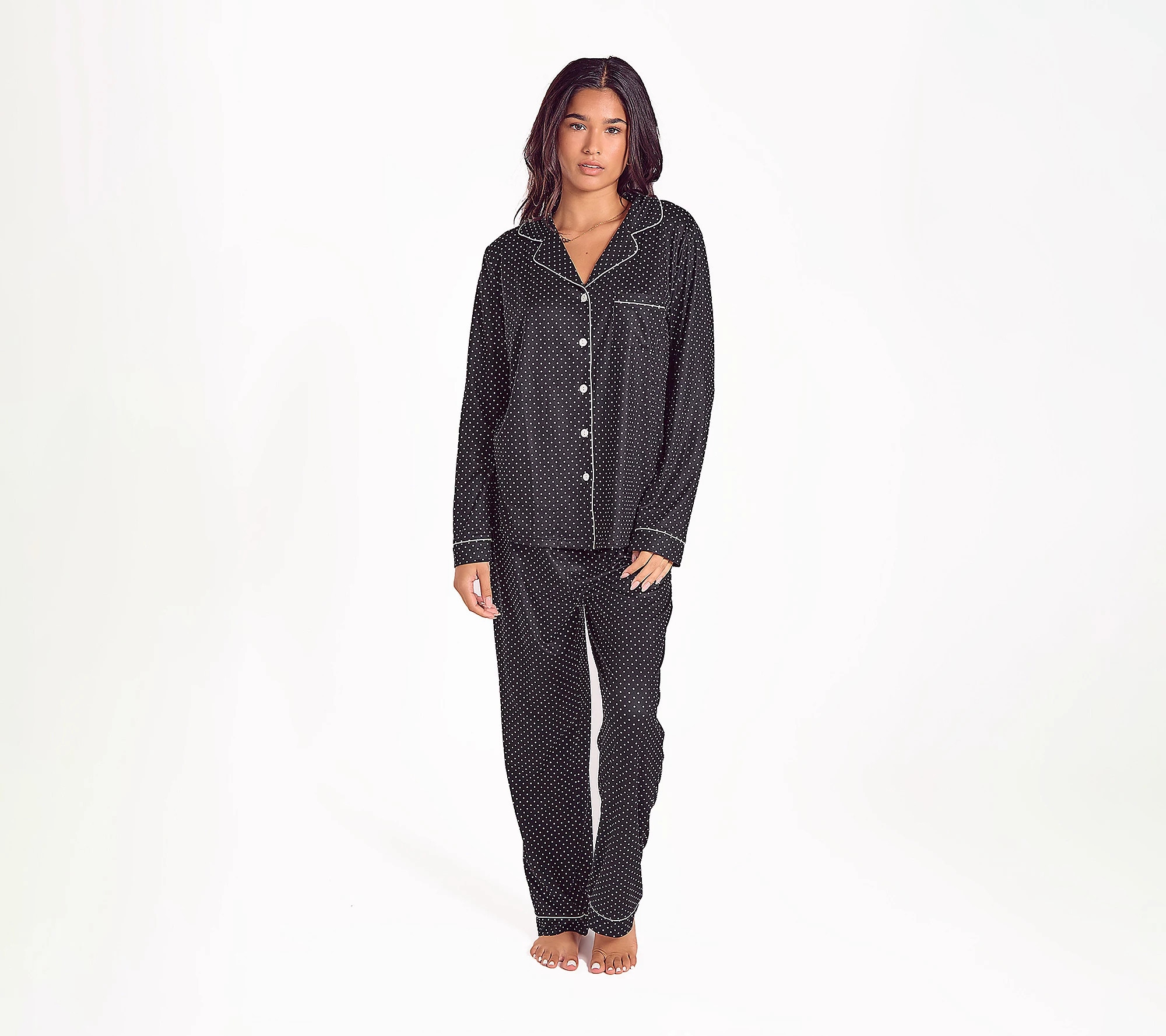 iCollection Brushed Notch Collar Long Sleeve & ant PJ Set | QVC