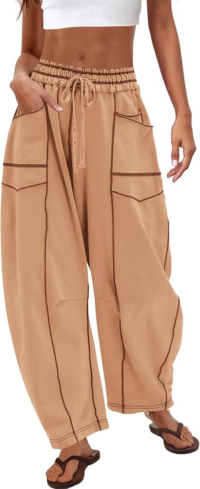 Nirovien Womens Barrel Sweatpants High Waisted Wide Leg Pants Drawstring Athletic Baggy Pants Lou... | Amazon (US)