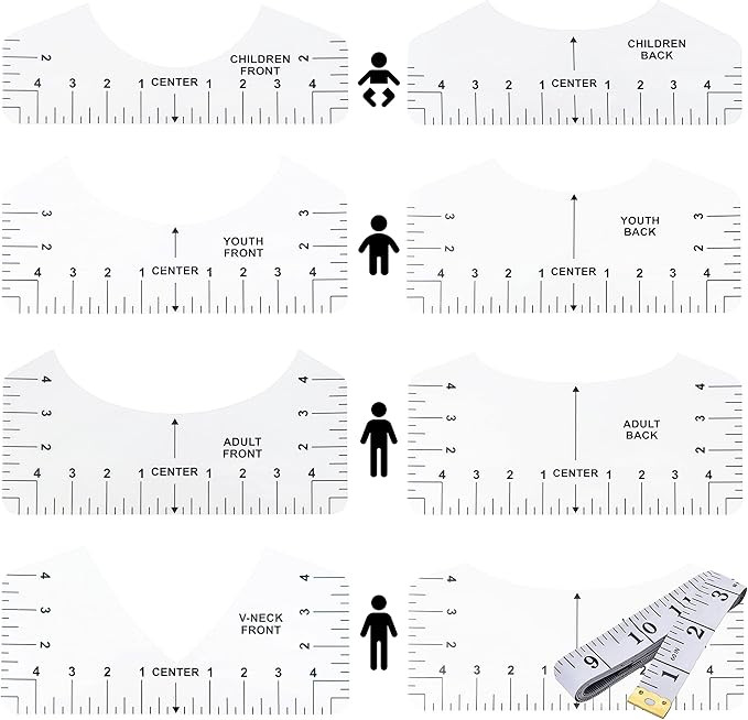 9 Packs T-Shirt Ruler Guide - Alignment Ruler for Vinyl Press - Acrylic Craft Calibration Templat... | Amazon (US)