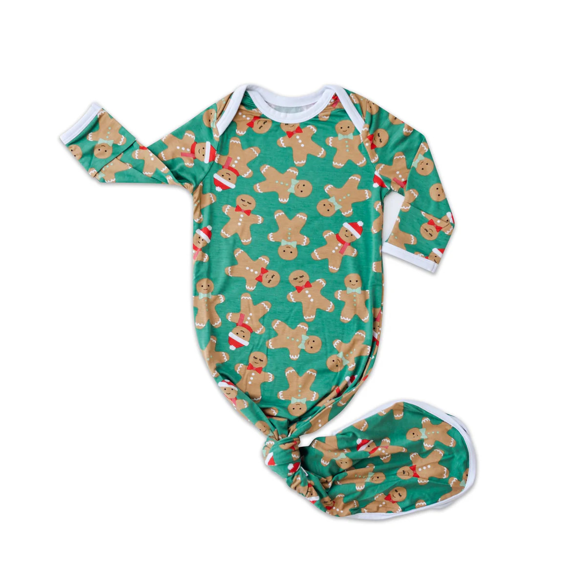 Green Gingerbread Bamboo Viscose Infant Knotted Gown | Little Sleepies