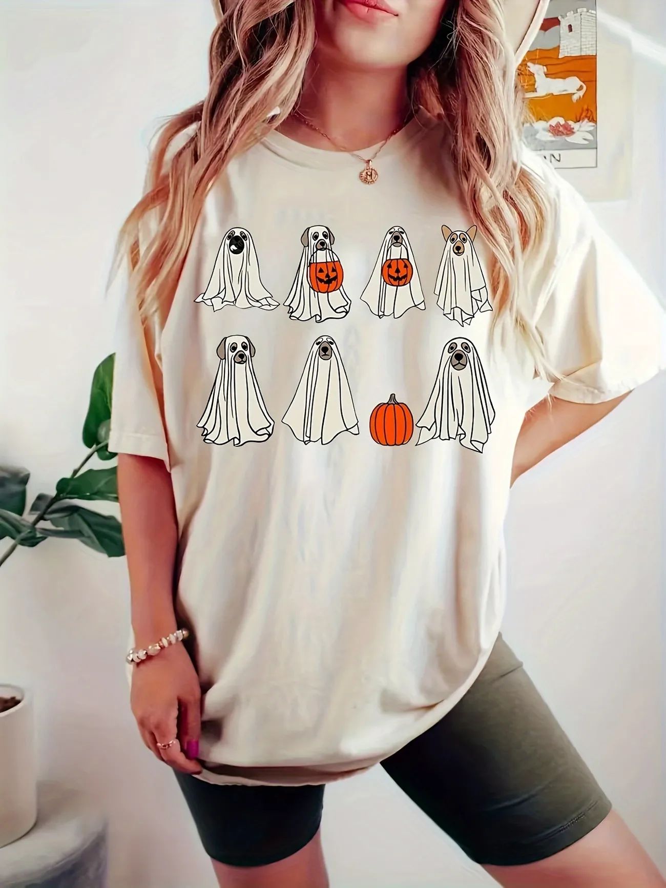 Cartoon Dog Ghost Print T-shirt, Casual Short Sleeve Top For Spring & Summer, Women's Clothing - ... | Temu Affiliate Program
