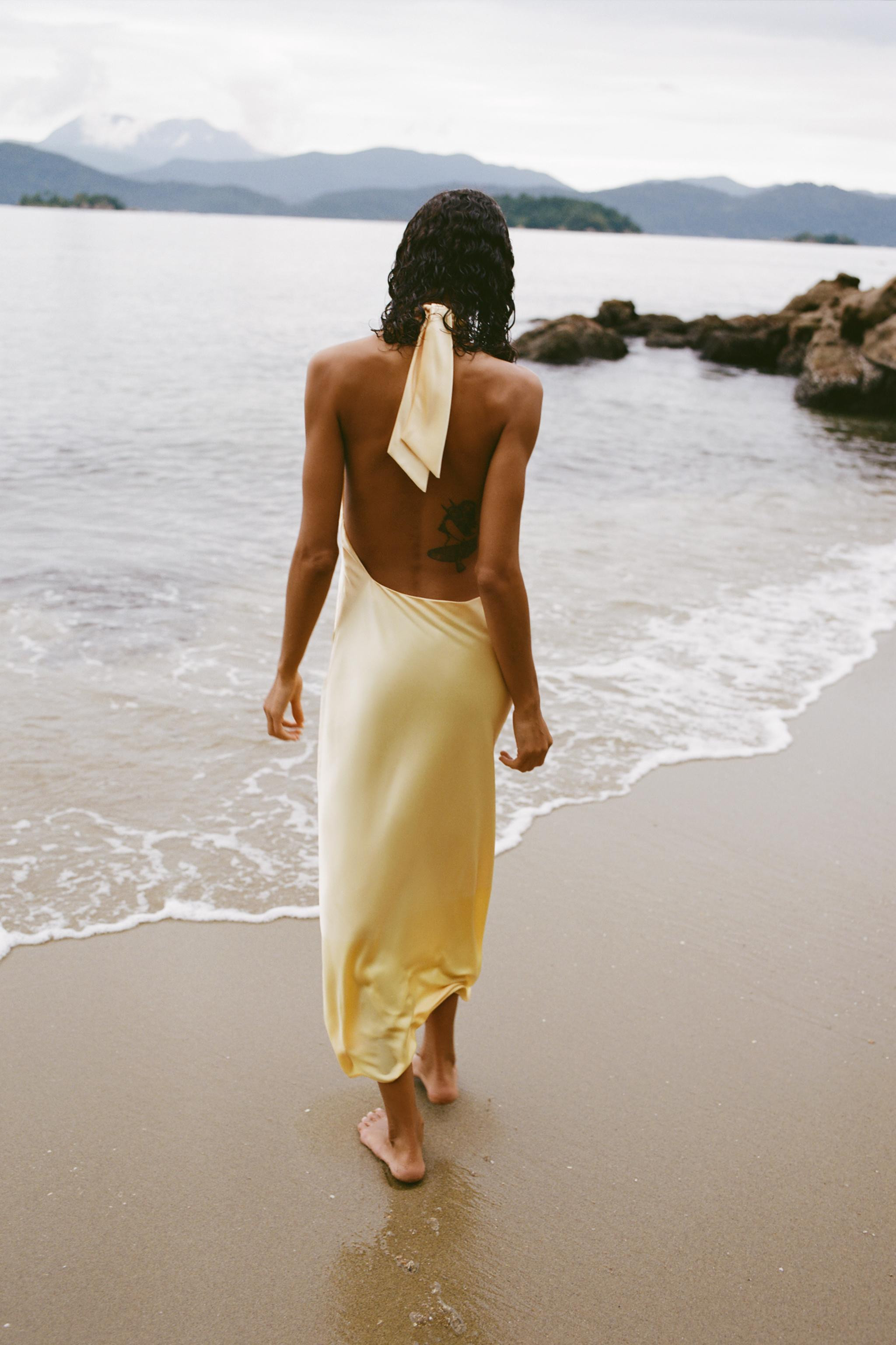 SATIN HALTER MIDI DRESS | Zara US