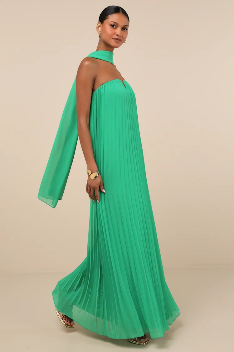 Lael Green Pleated Strapless Dress and Scarf Set | Lulus