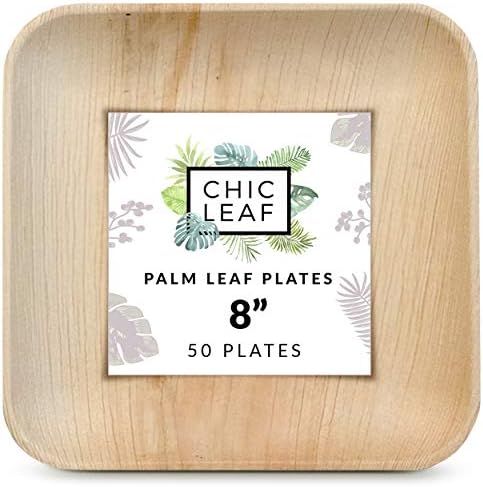 Chic Leaf Palm Leaf Plates Bamboo Plates Disposable 8 Inch Square (50 Pc) Party Pack Compostable and | Amazon (US)