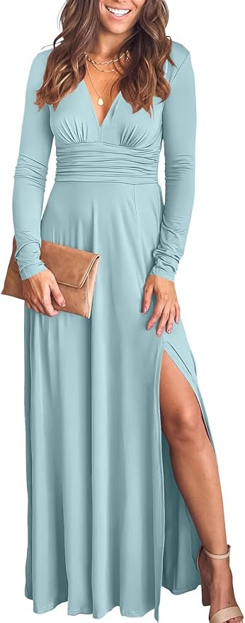 ANRABESS Women Deep V Neck Long Sleeve Slit 2024 Fall Elegant Formal Wedding Guest Cocktail Eveni... | Amazon (US)