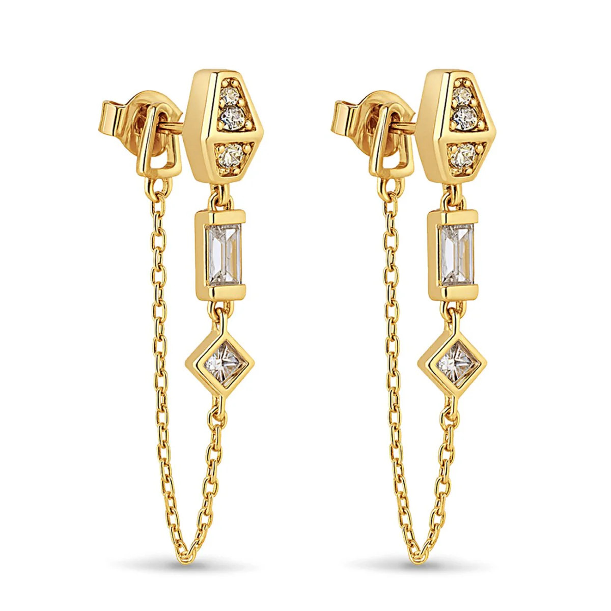 Multi Shaped Crystal Chain Earrings | AMYO