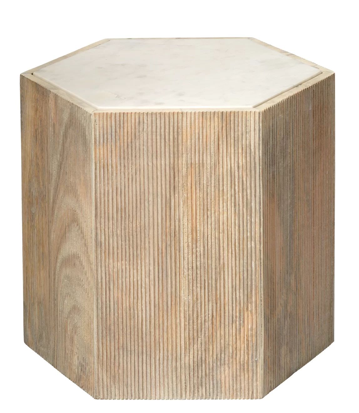 Large Argan Hexagon Table in Natural Wood & White Marble | Wayfair North America