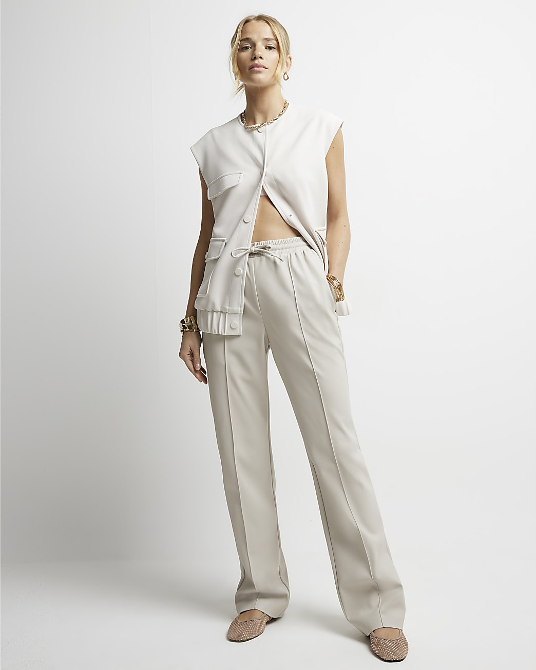 Stone faux leather wide leg trousers | River Island (UK & IE)