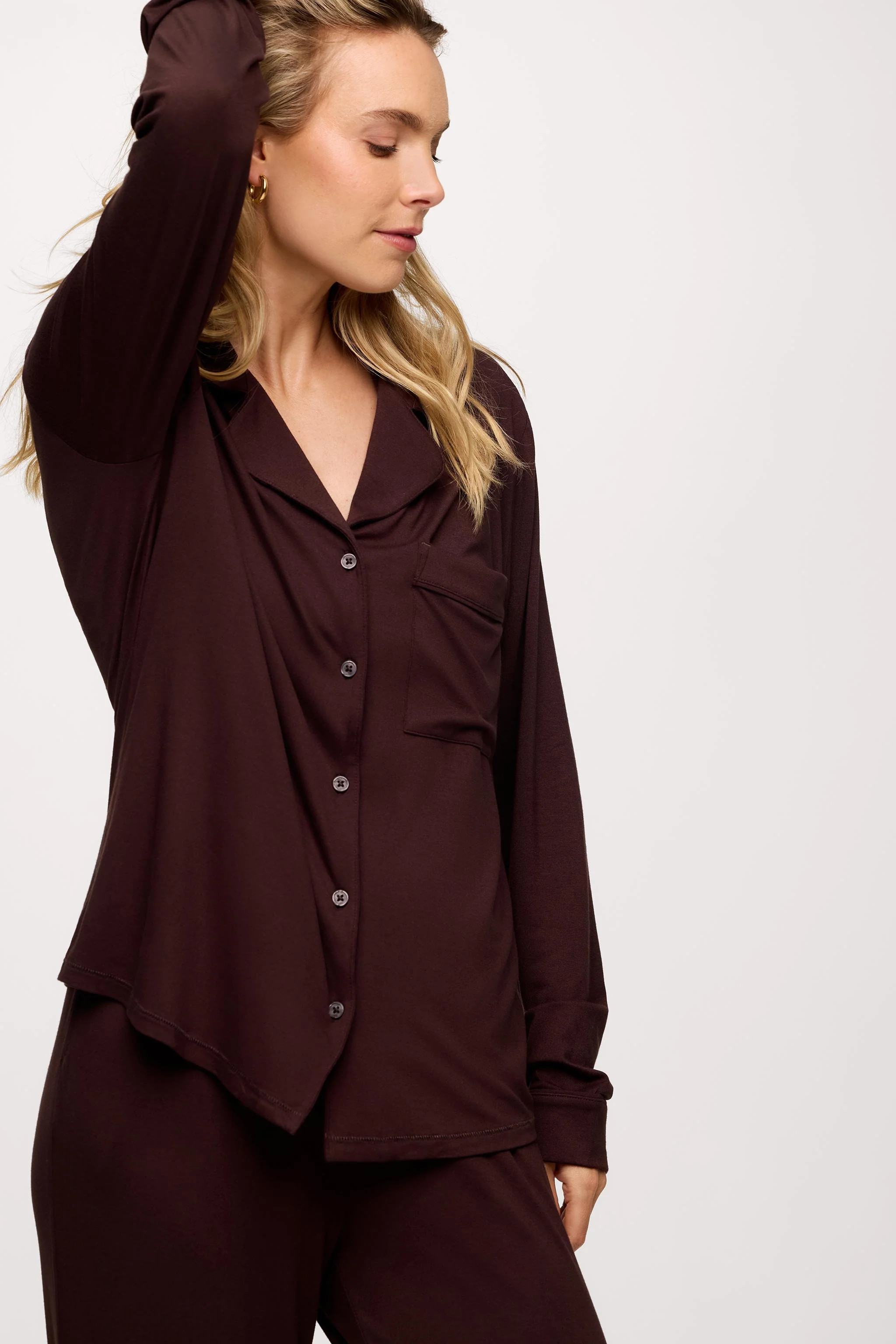 Long Sleeve Button-Up Pajama Shirt | Espresso | nuuds