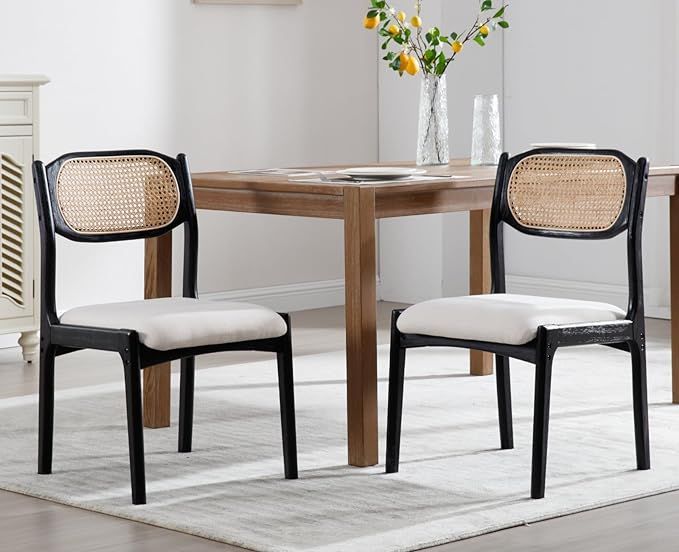EALSON Farmhouse Rattan Dining Chairs Set of 2 Modern Mid Century Dining Room Chairs Upholstered ... | Amazon (US)