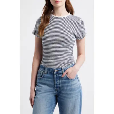 Madewell Textured Knit Crewneck Top in Textured Rib Stripe Olive Moss at Nordstrom, Size X-Large | Nordstrom