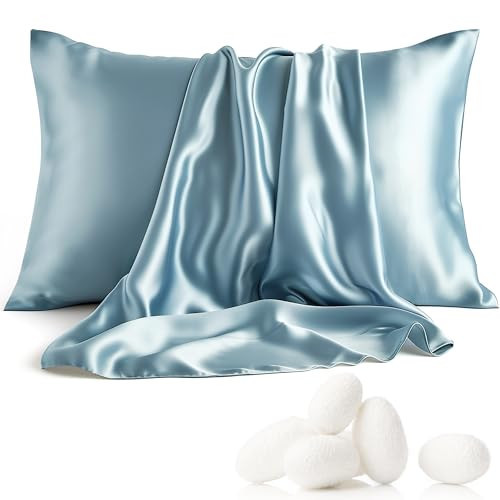 Bedsure Silk Pillowcase for Hair and Skin, Blue Mulberry Silk Pillowcase, Silk Pillow Cases King Size, Gifts for Women and Men, 20x36 Inches(1Pcs) | Amazon (US)