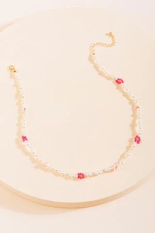 Donna Flower Beaded Strand Necklace in Pink - francesca's | Francesca's