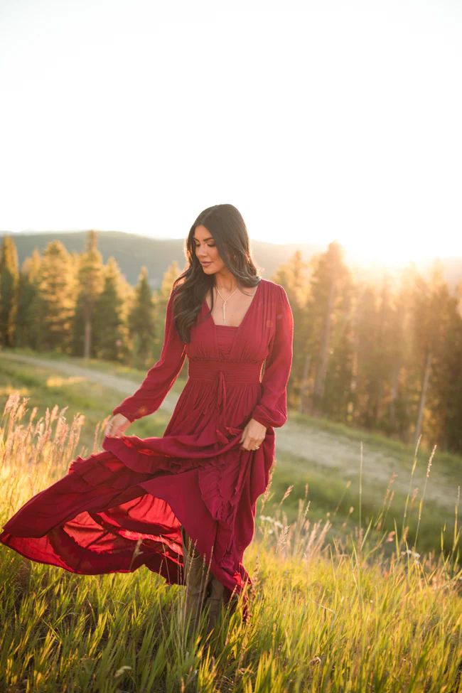 Lucky to Have You Wine Maxi Dress | Pink Lily