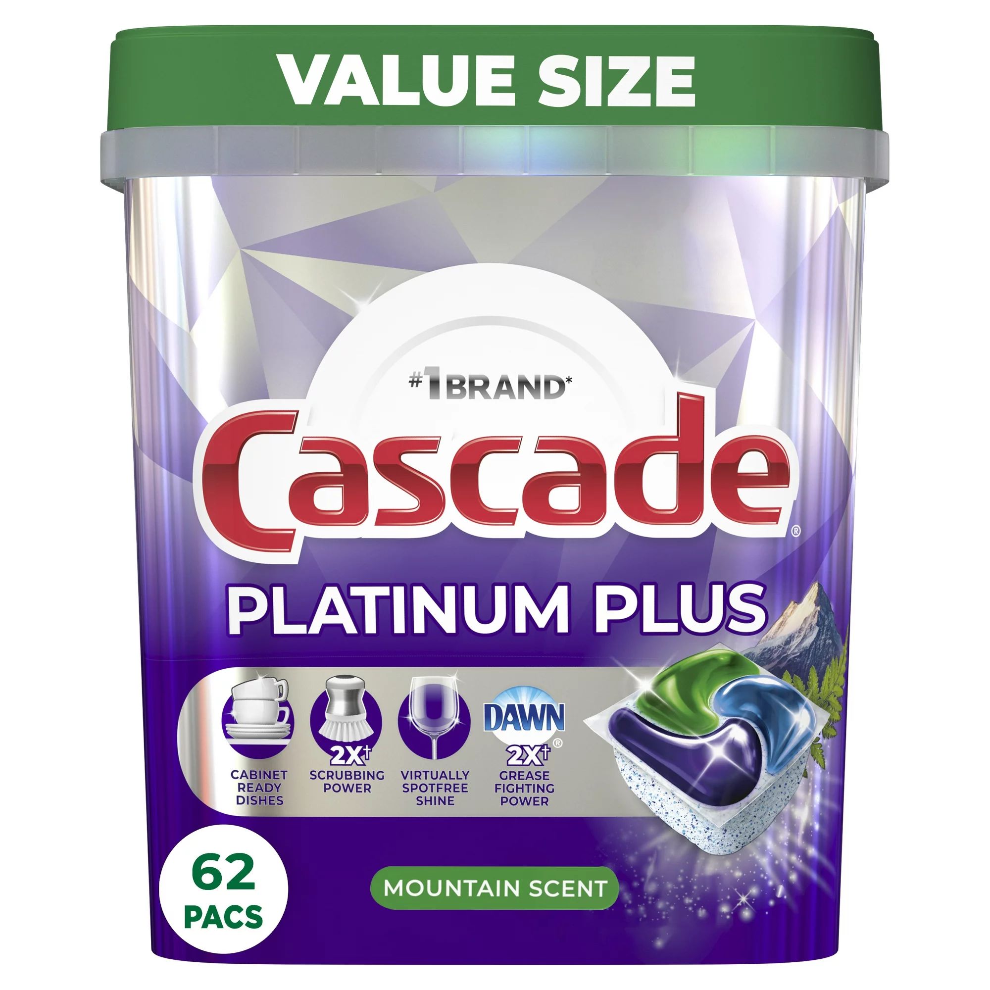 Cascade Platinum Plus Dishwasher Detergent Pacs, Mountain, 62 Count - Walmart.com | Walmart (US)