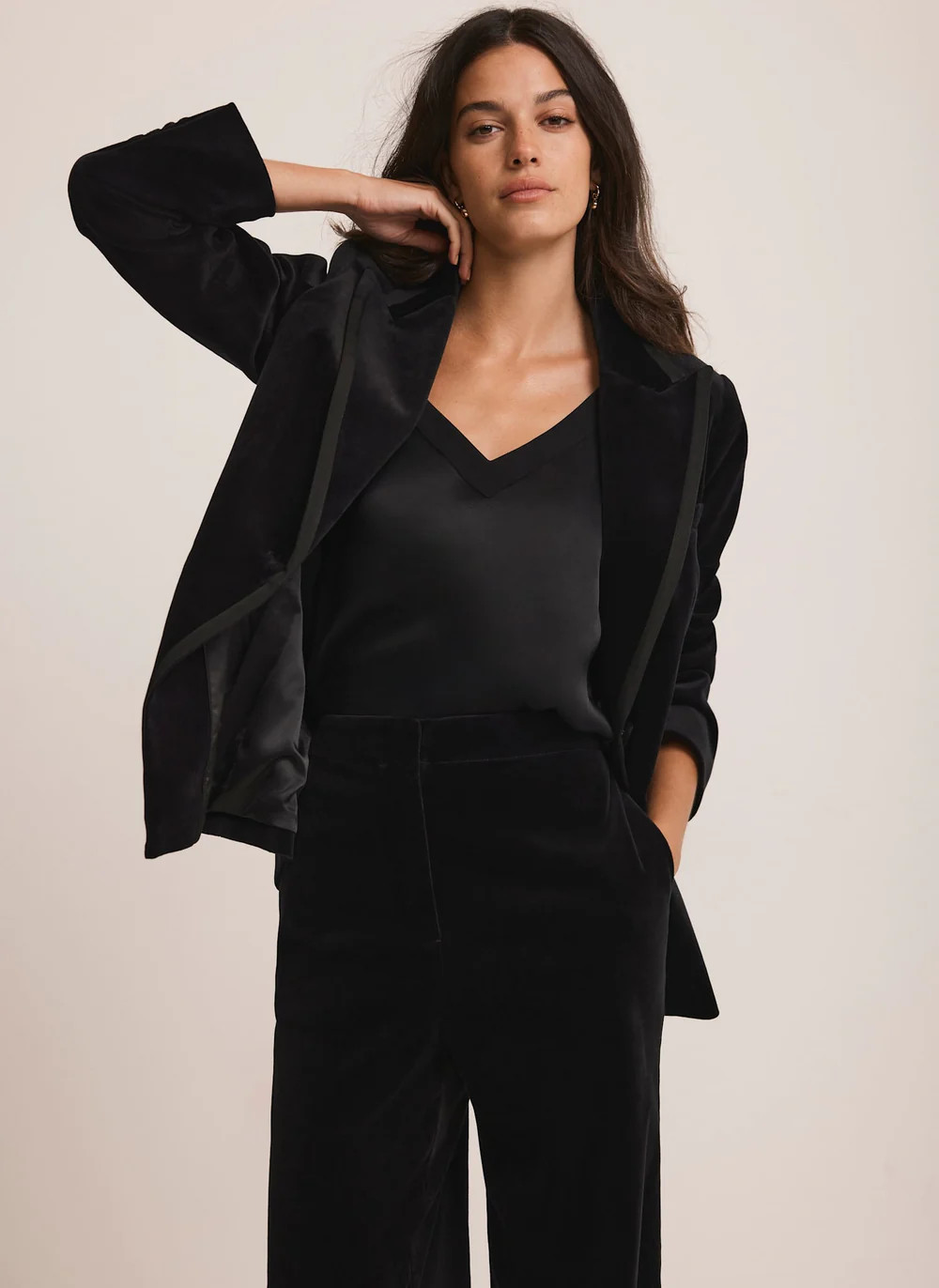 Black Velvet Satin Trim Tux Blazer | Mint Velvet