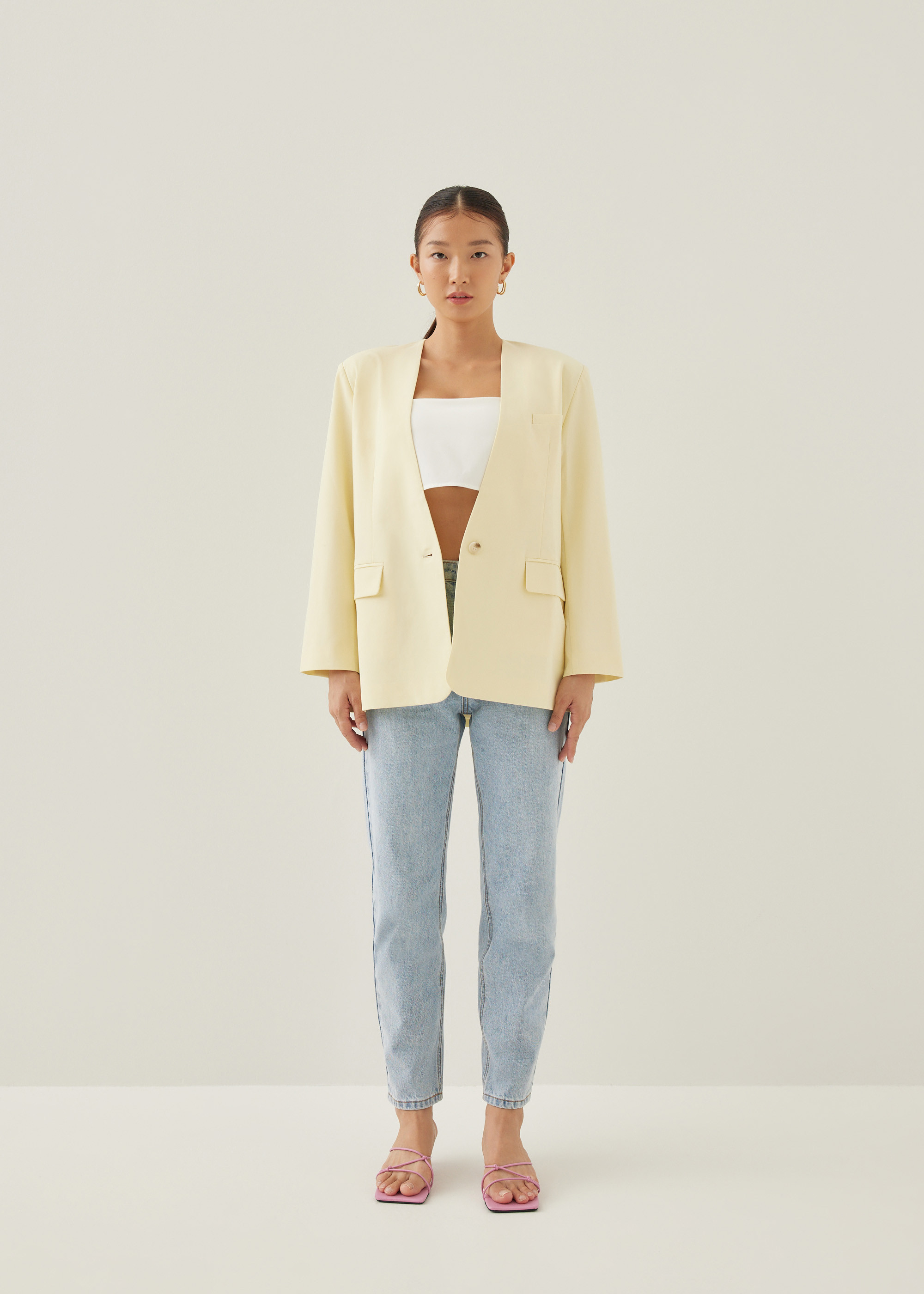 Sitti Relaxed V-neck Blazer-204-L | LOVEBONITO SINGAPORE PTE LTD
