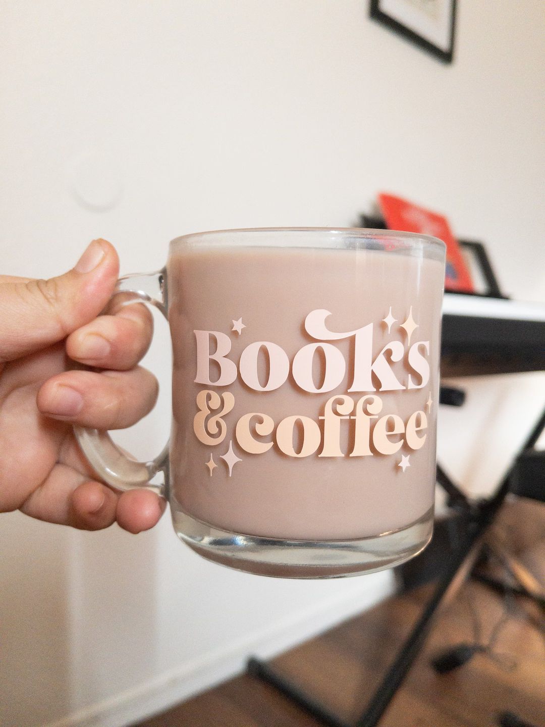 Books and Coffee Glass Mug | Book Lover Glass Mug | Glass Coffee Mug | Libbey Glass Mug | Gift Fo... | Etsy (US)