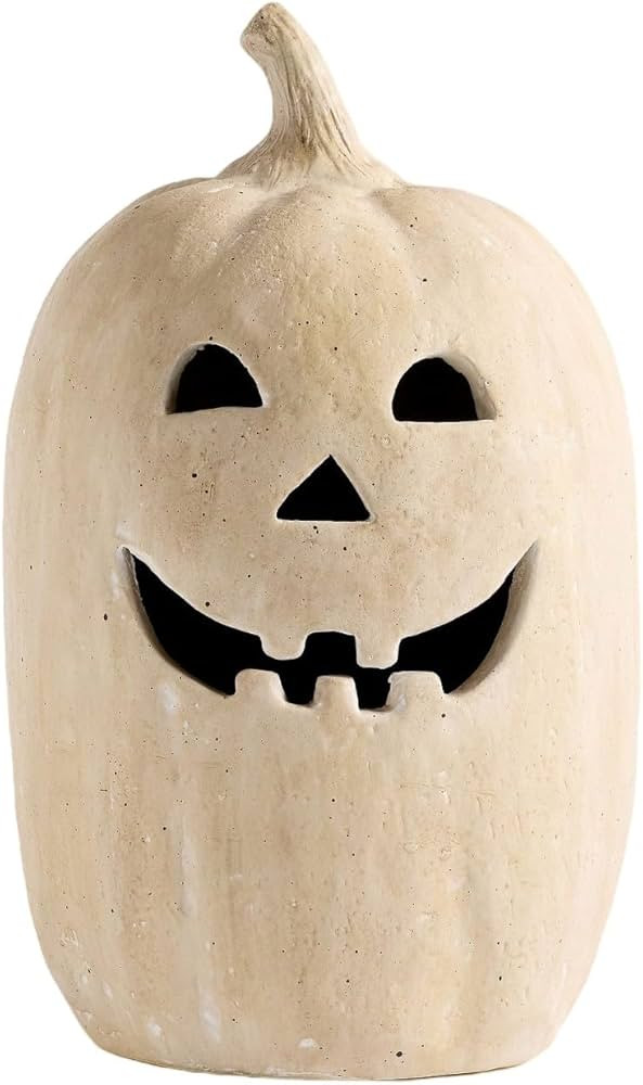 Halloween Handcrafted Jack-O'-Lantern, Artisanal Kiln-Fired Terracotta Pumpkin with Hand-Carved D... | Amazon (US)