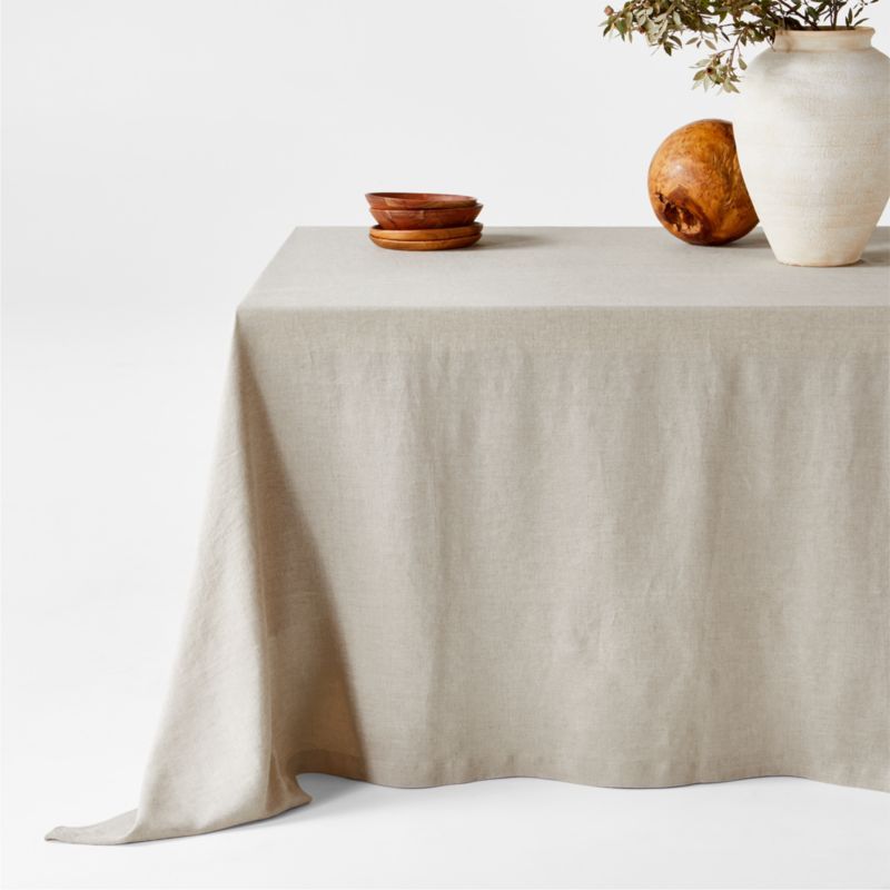 Marin Warm Natural Oversized European Flax -Certified Linen Tablecloth + Reviews | Crate & Barrel | Crate & Barrel
