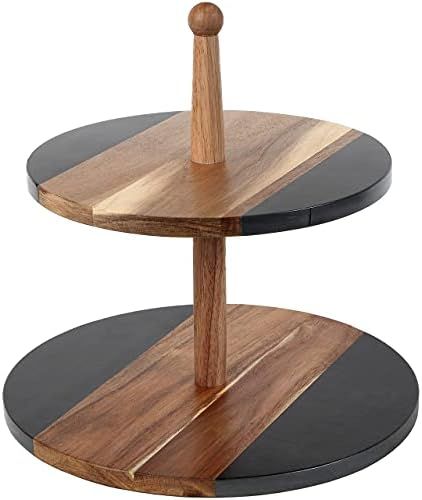BALIN DESIGNS Two Tiered Serving Tray, Black Round Acacia Wood Tiered Tray, 2 Tier Serving Stand ... | Amazon (US)