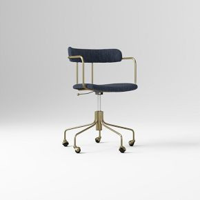 Open Box: Lennox Office Chair - Performance Coastal Linen Midnight, Blackened Brass Finish | West Elm (US)