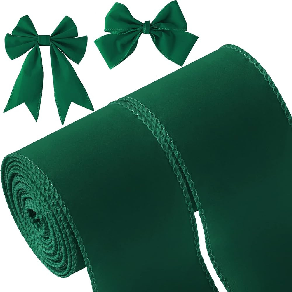 2 Rolls 2.5 Inch 10 Yards Christmas Velvet Ribbon Single Face Christmas Plain Velvet Ribbon for G... | Amazon (US)