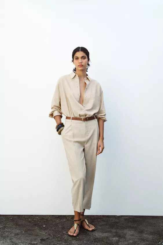 LINEN BELTED STRAIGHT-LEG TROUSERS | Zara UK