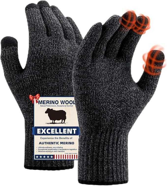 Merino Wool Gloves for Men Women, Touch Screen Warm Glove Liners Thermal Soft Knit Lining for Win... | Amazon (US)