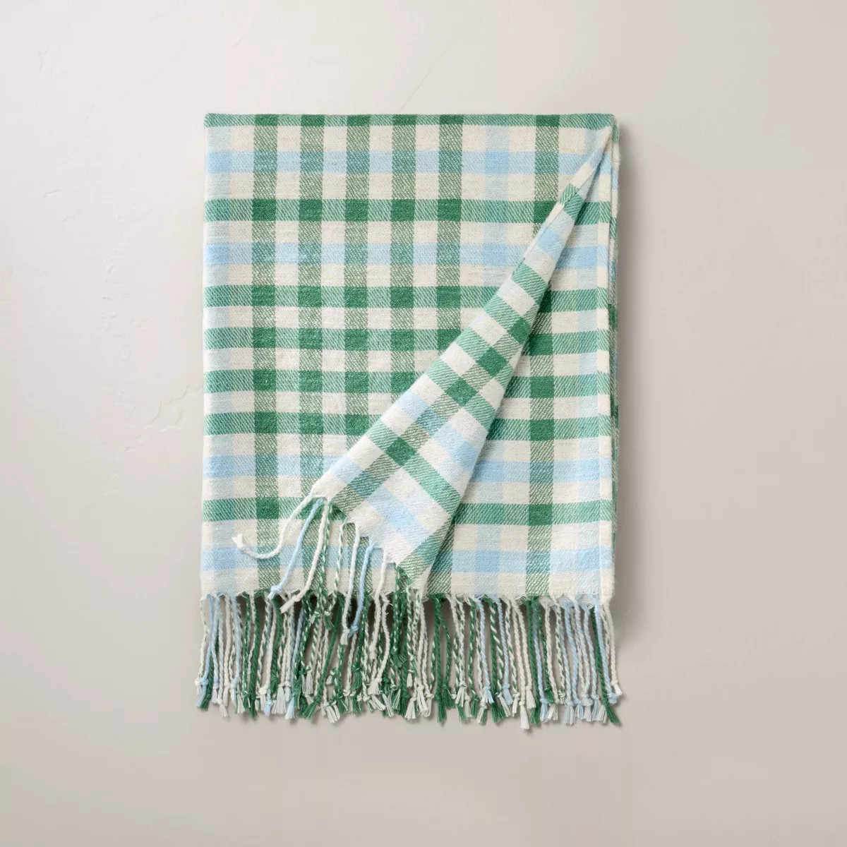 Plaid Woven Fringe Throw Blanket Green/Blue - Hearth & Hand™ with Magnolia | Target
