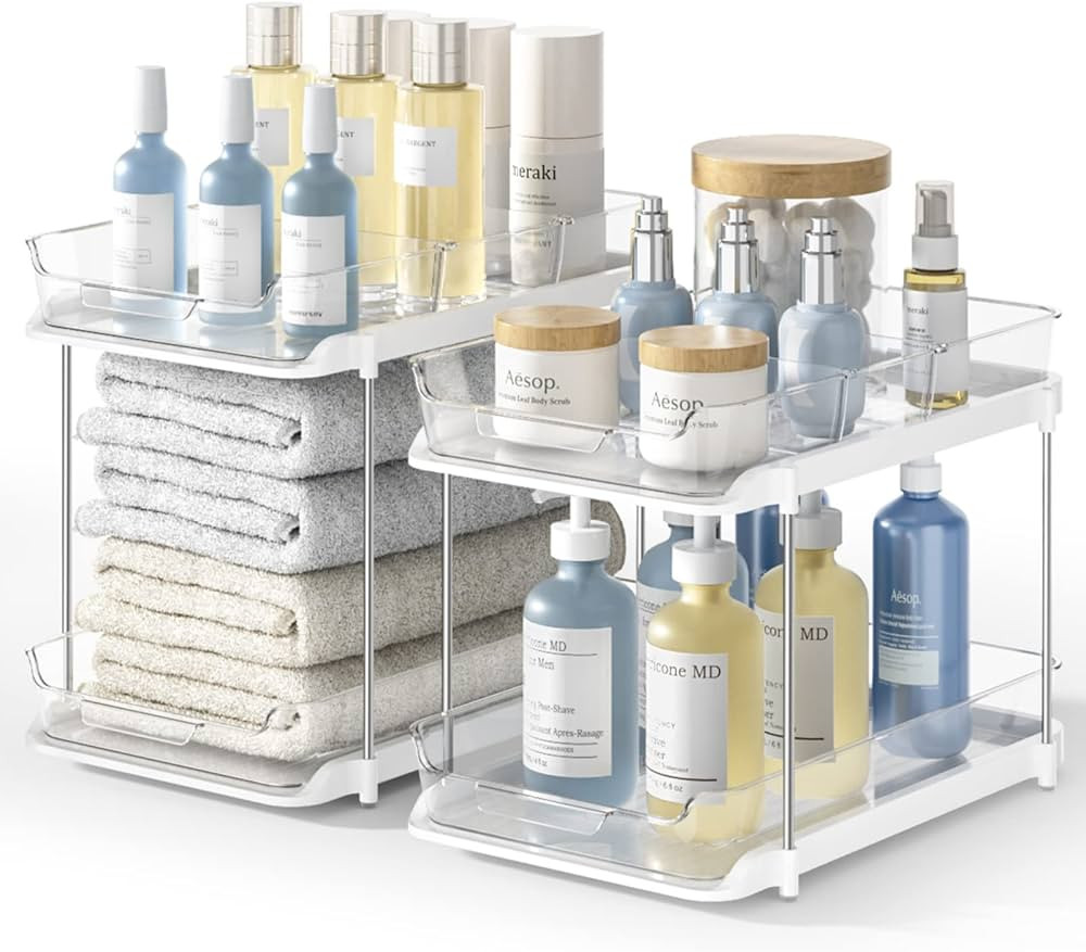 2 Sets of 2-Tier Kitchen Pantry Organization and Storage, Bathroom Under Sink Organizers and Stor... | Amazon (US)