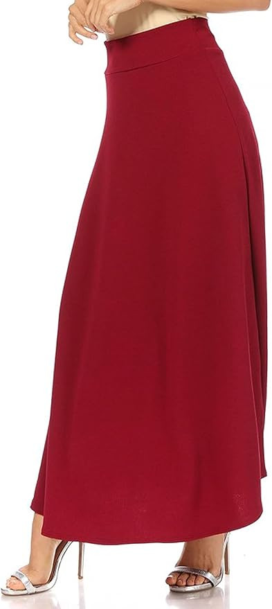 FashionJOA Women's Casual Solid High Waisted Flare A-line Midi Skirt with Elastic Waistband | Amazon (US)
