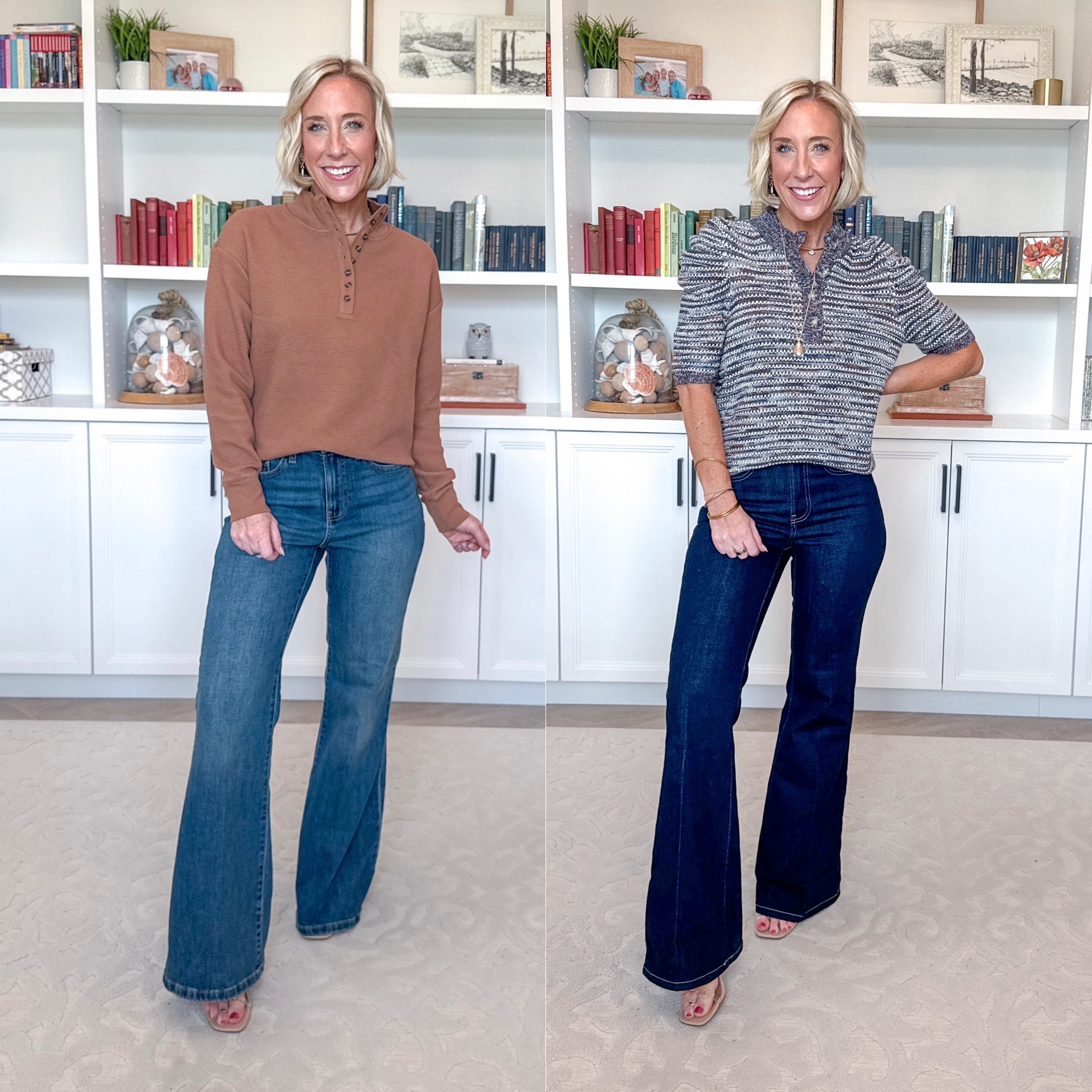 Walmart - tops and denim - under $30 * High Rise Flare Jeans - size 0 (tight). $26.98. 2 washes. * Henley Sweater w/ Puff Sleeves - size XS. $19.98. 3 colors. High Rise Flare Jeans - size 2. $26.98. 2 washes. Waffle Knit Button Top w/ Long Sleeves - size XS. $19.98. 5 colors. 

#LTKOver40#LTKSeasonal#LTKPetite